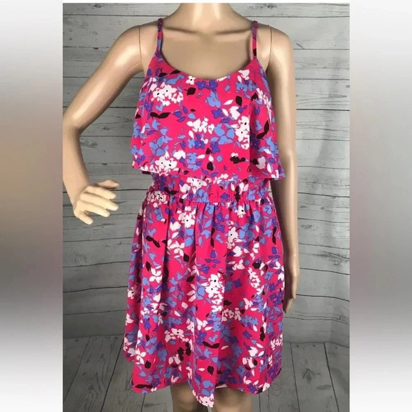Elle Sundress Large Pink Purple Floral Print Ruffled Cute Casual Dress Summer - Picture 5 of 15